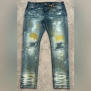 NWT Karter Collection Men’s Distressed Whiskered Splatter Jeans Size 38x34